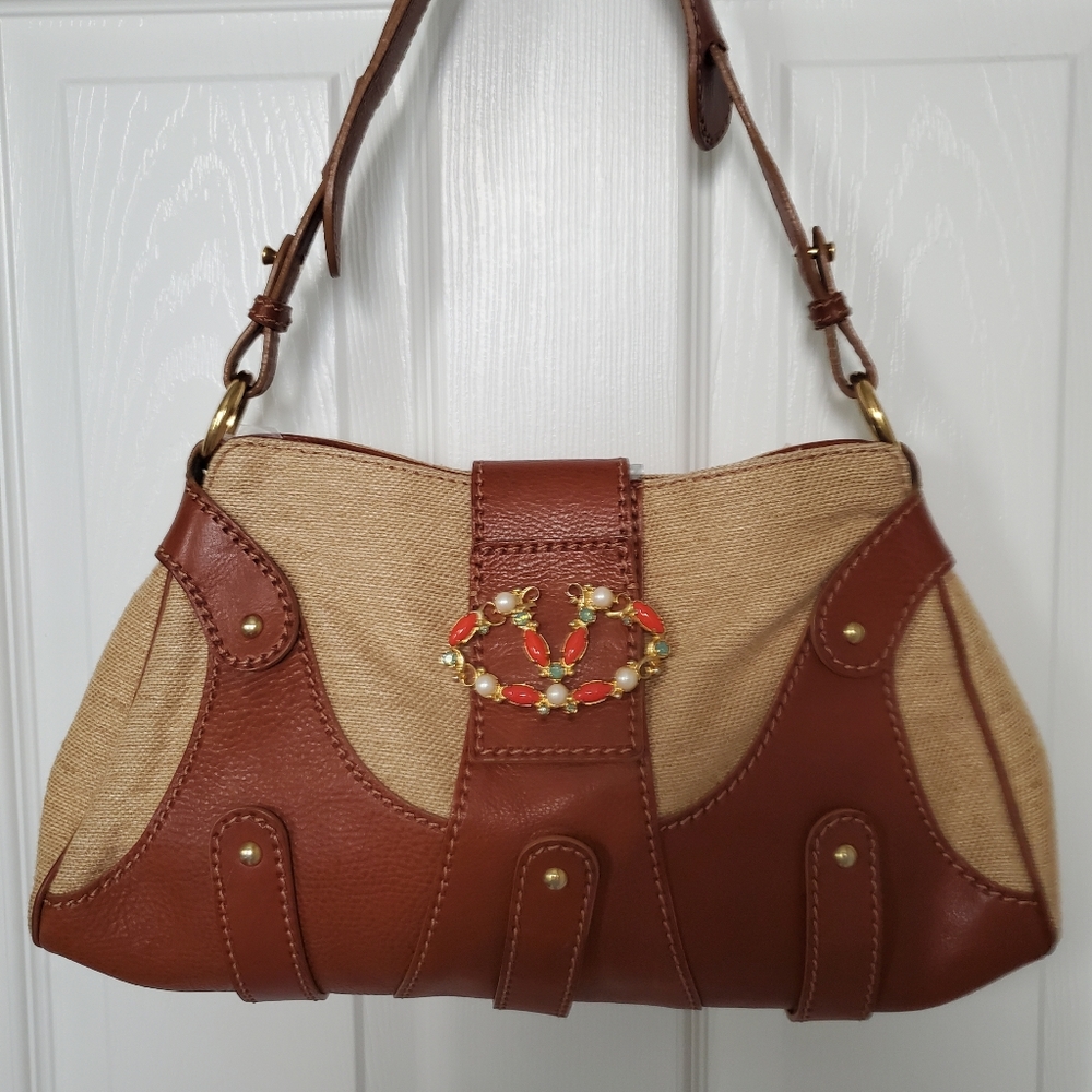Valentino Garavani Leather and Canvas Handbag - Picture 12 of 14